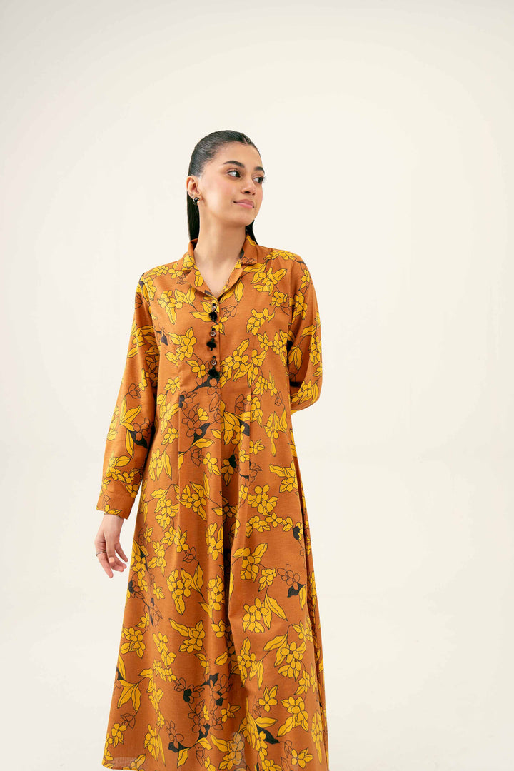 Brown Karandi Printed Winter Dress