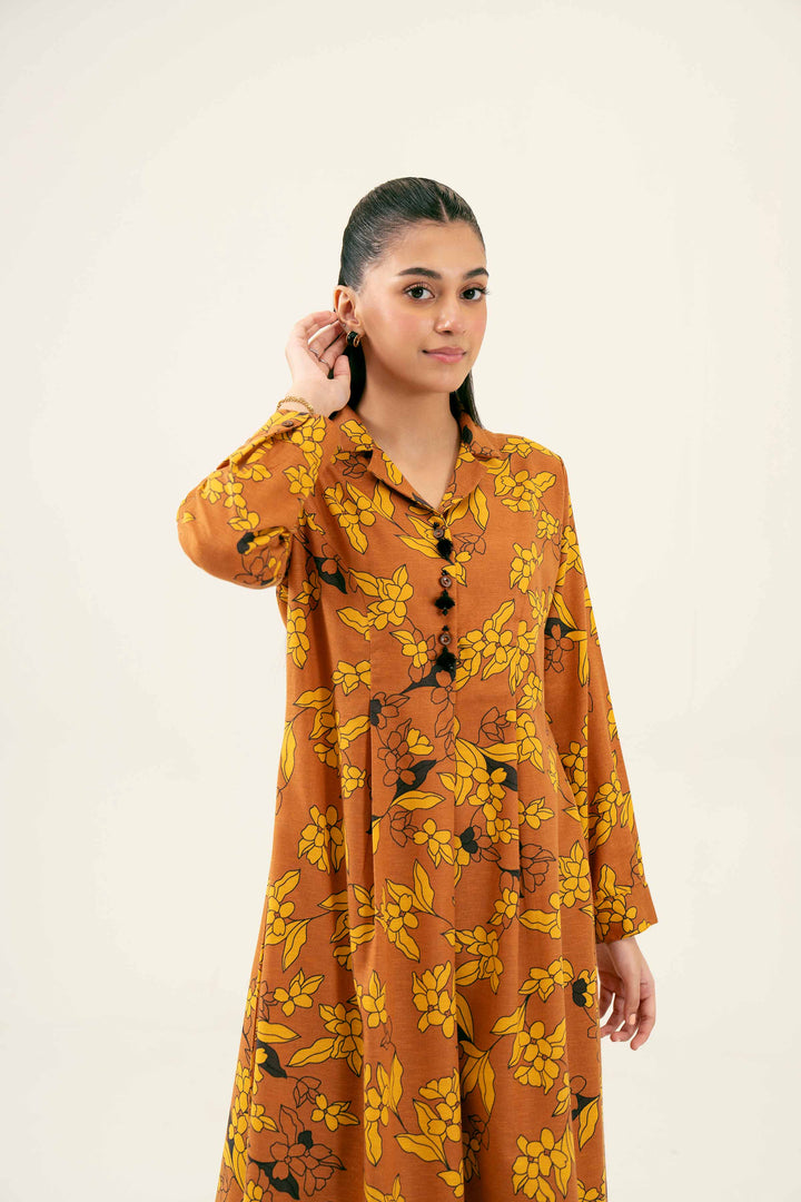 Brown Karandi Printed Winter Dress