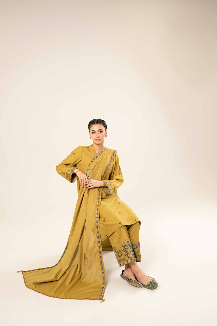 3 Piece Olive Green Karandi Suit