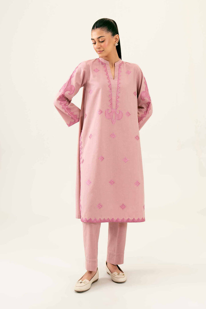 2 Piece Embroidered Yarn Dyed Pink Winter Suit