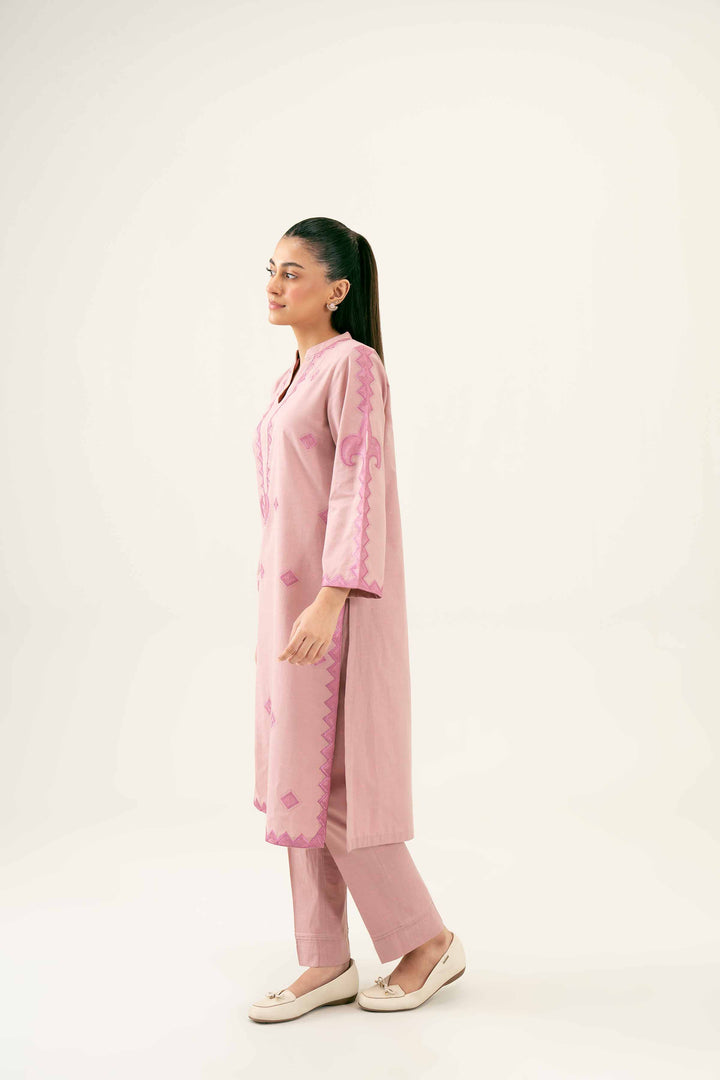 2 Piece Embroidered Yarn Dyed Pink Winter Suit