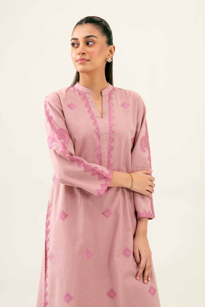 2 Piece Embroidered Yarn Dyed Pink Winter Suit