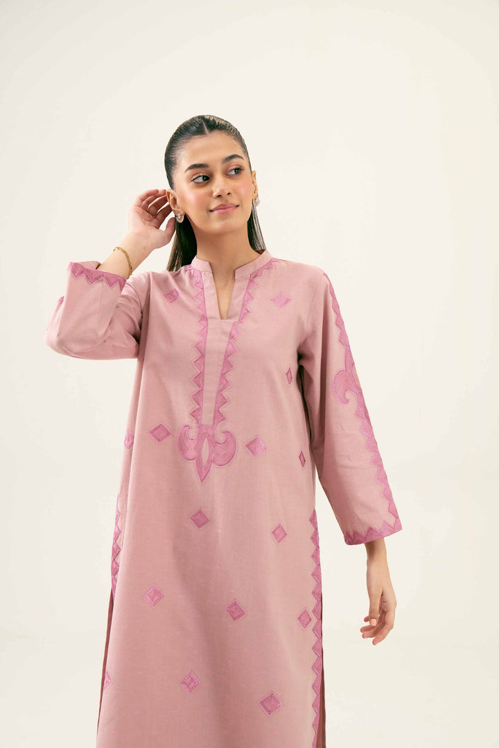 2 Piece Embroidered Yarn Dyed Pink Winter Suit