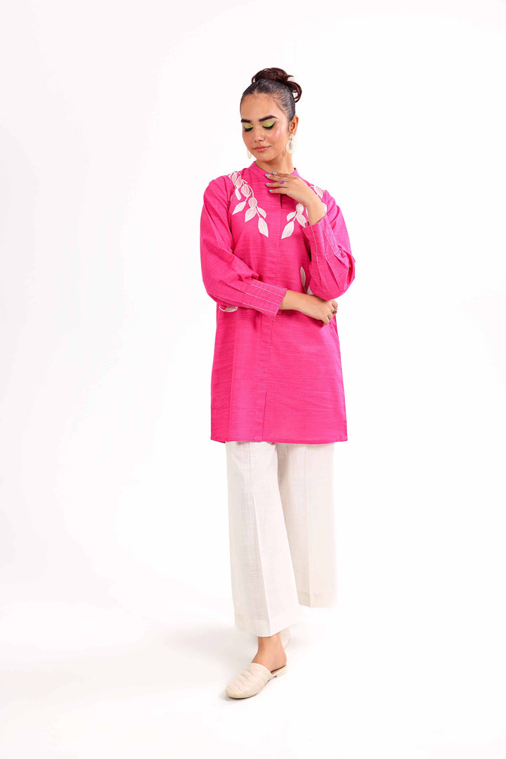 Shocking Pink Karandi Embroidered Winter Tunic