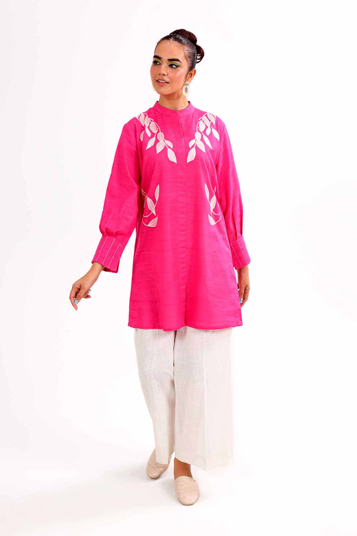 Shocking Pink Karandi Embroidered Winter Tunic