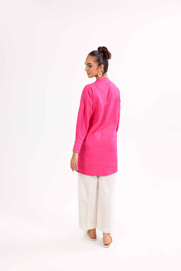 Shocking Pink Karandi Embroidered Winter Tunic