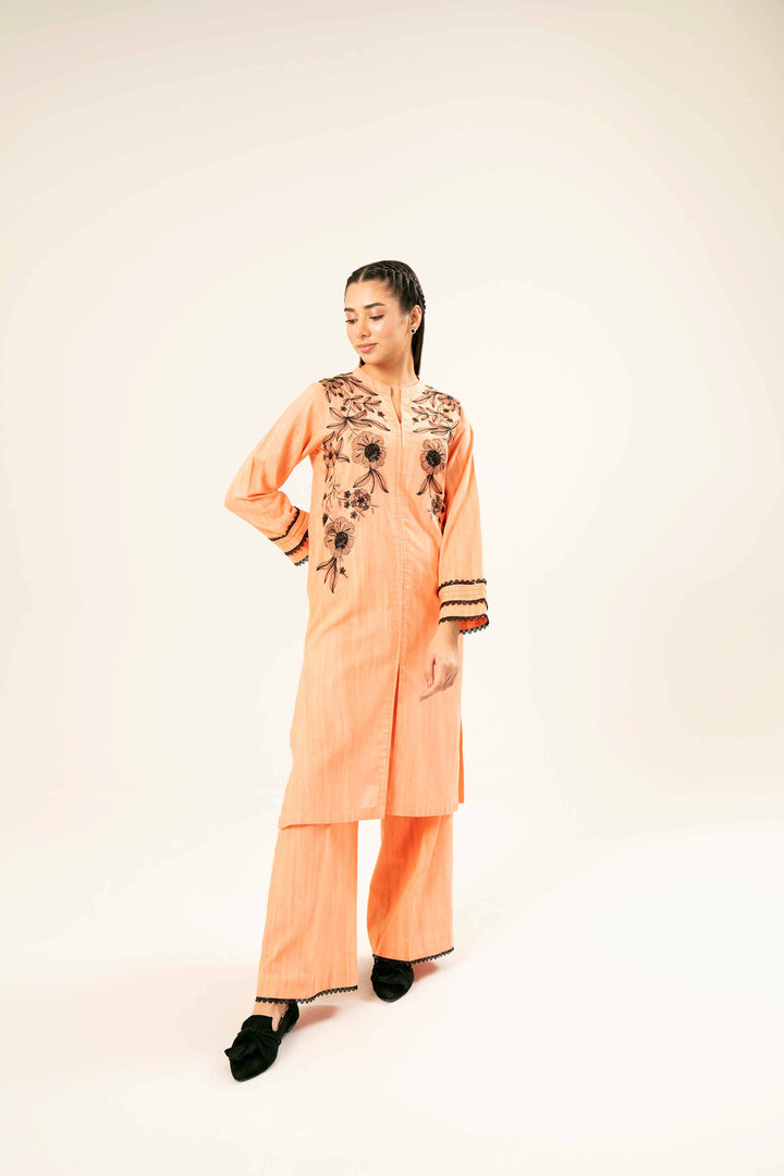 2 Piece Orange Khaddar Suit