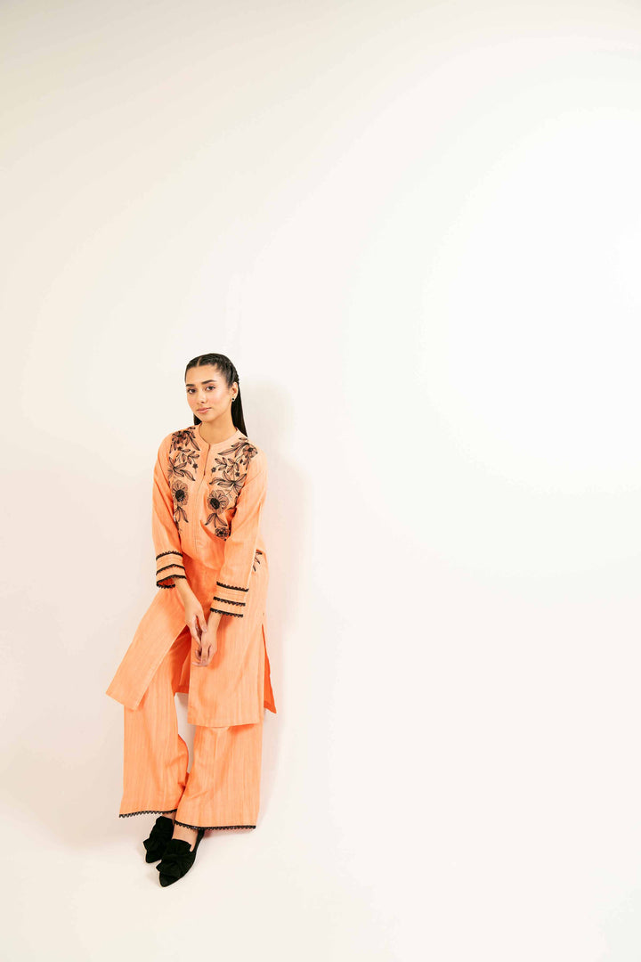 2 Piece Orange Khaddar Suit