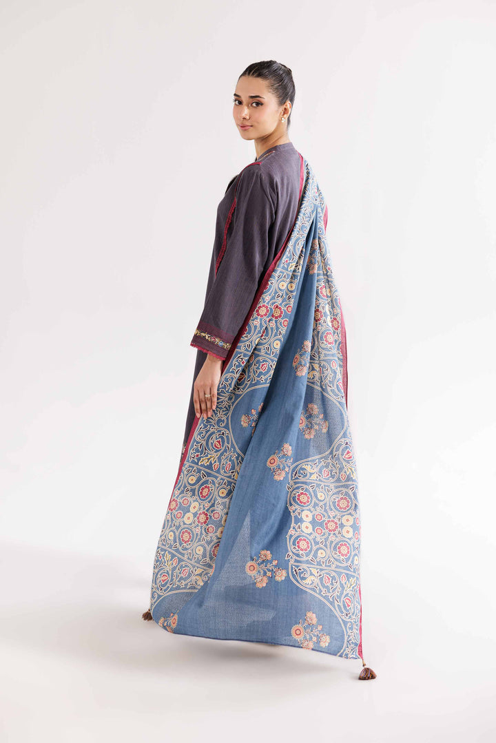 Printed Embroidered Zinc & Grey Karandi Suit