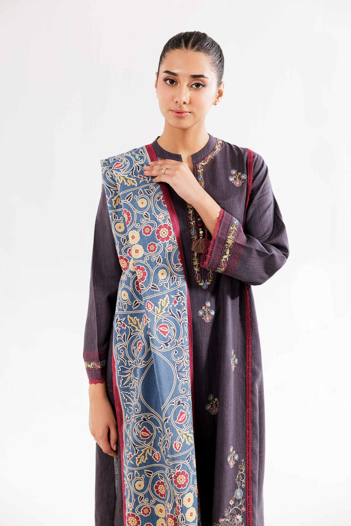 Printed Embroidered Zinc & Grey Karandi Suit