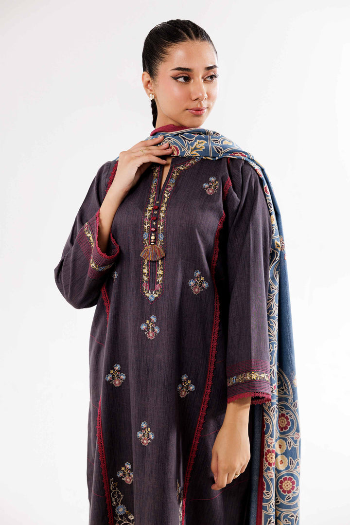 Printed Embroidered Zinc & Grey Karandi Suit