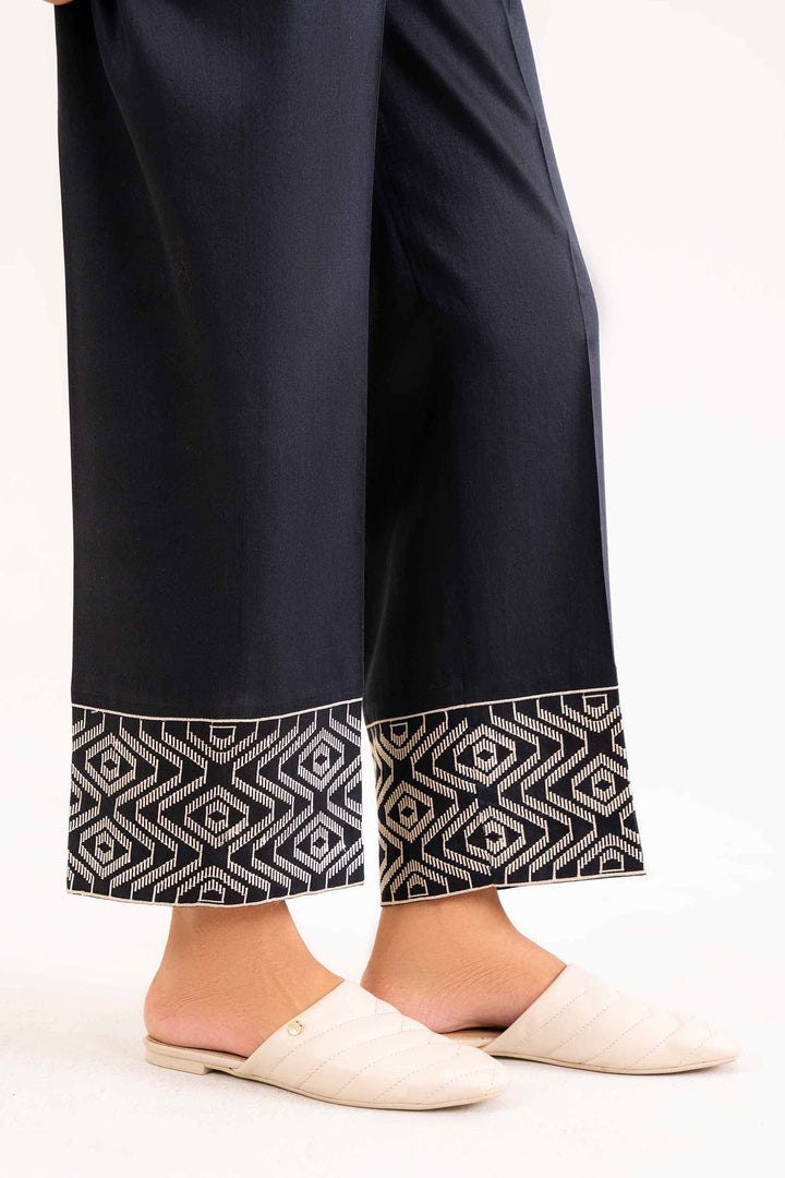 Satin Black Embroidered Trousers