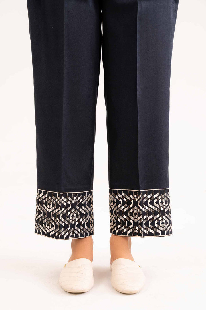 Satin Black Embroidered Trousers