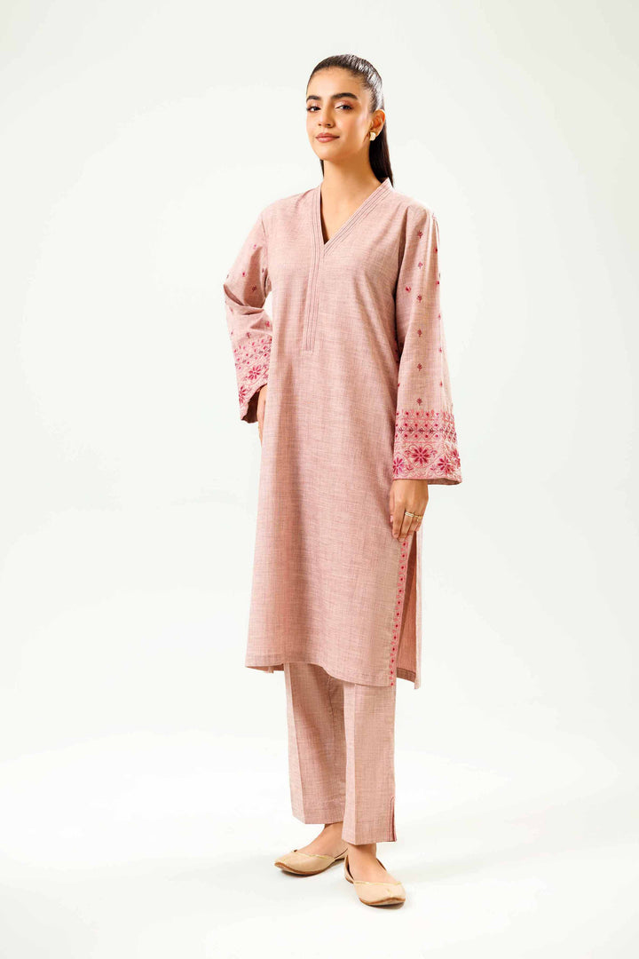 Light Pink Yarn Dyed Embroidered Winter Co-ord Set