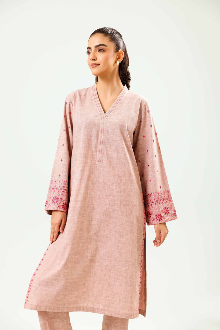 Light Pink Yarn Dyed Embroidered Winter Co-ord Set