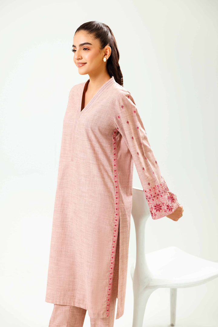 Light Pink Yarn Dyed Embroidered Winter Co-ord Set