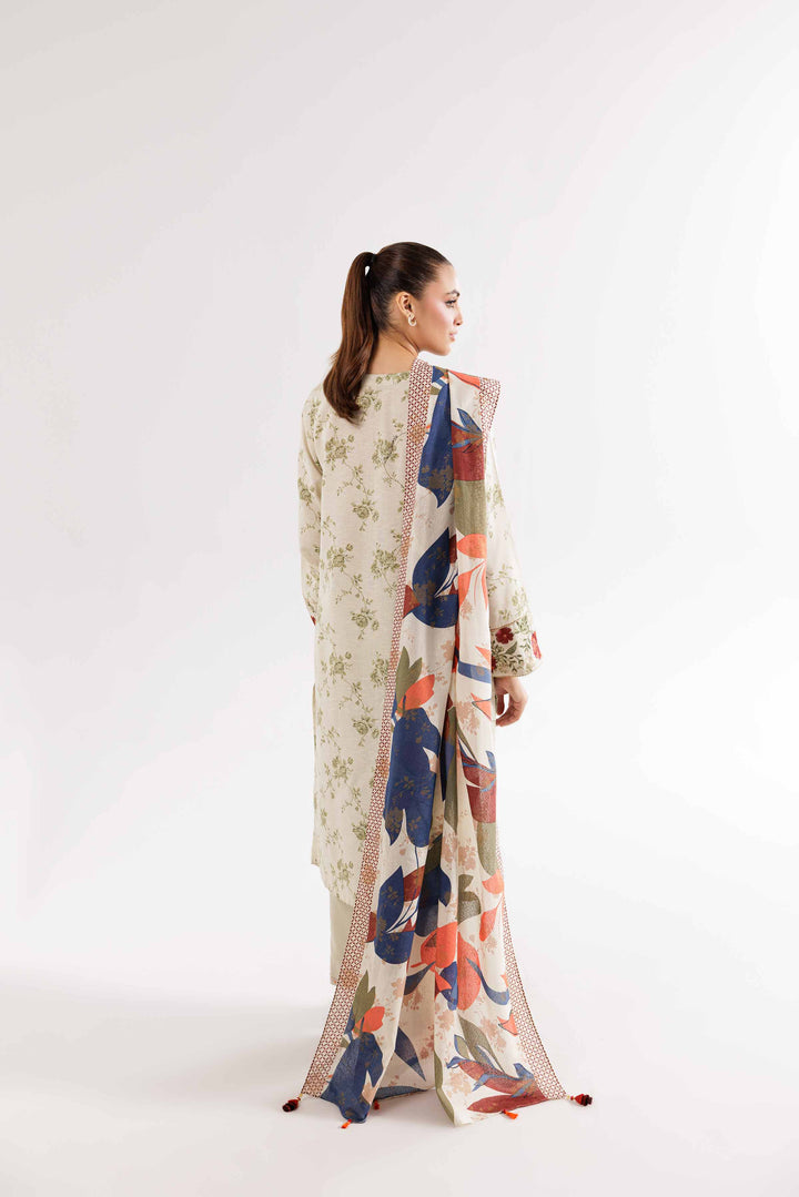 Printed Embroidered Beige Karandi Suit