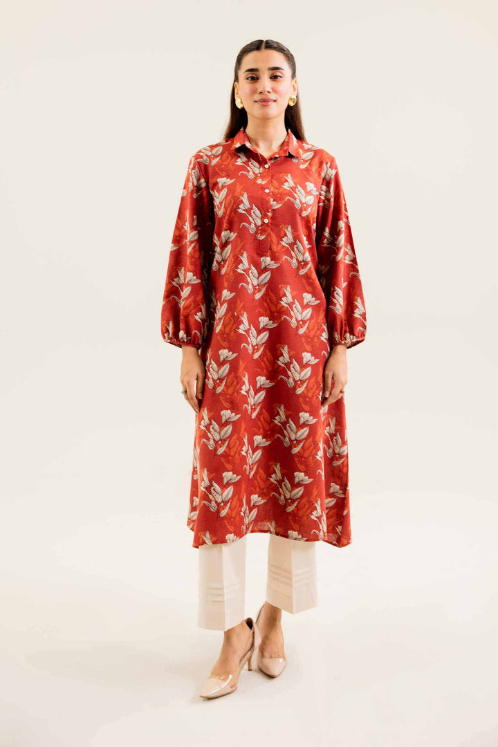 Rust Karandi Printed Winter Dress