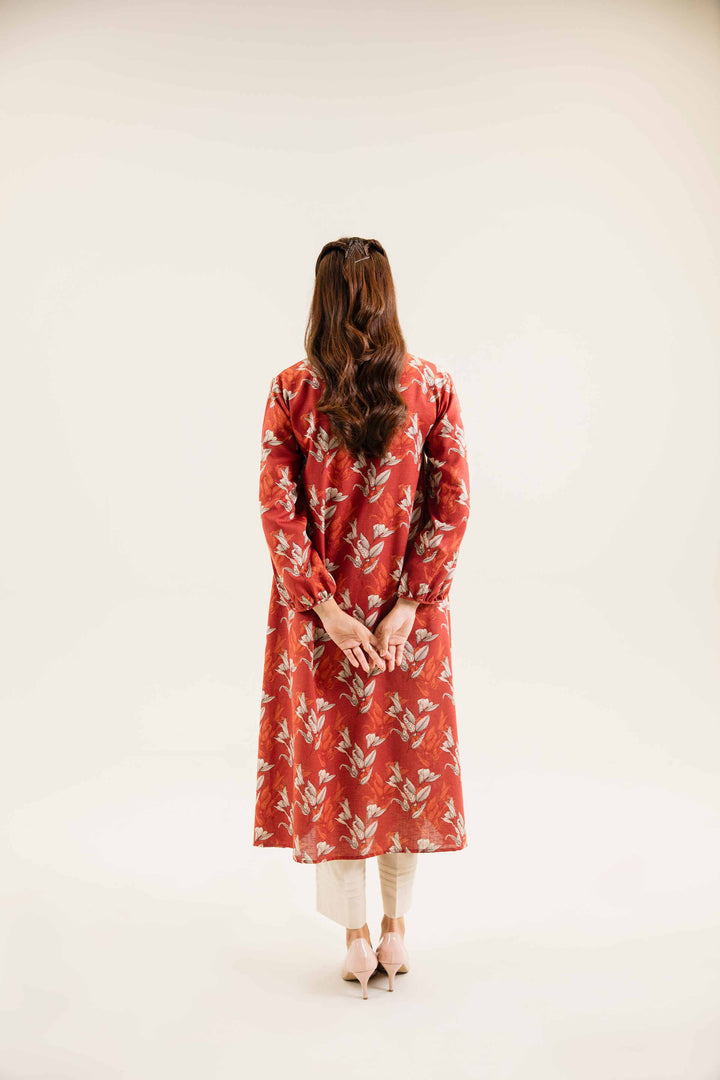 Rust Karandi Printed Winter Dress