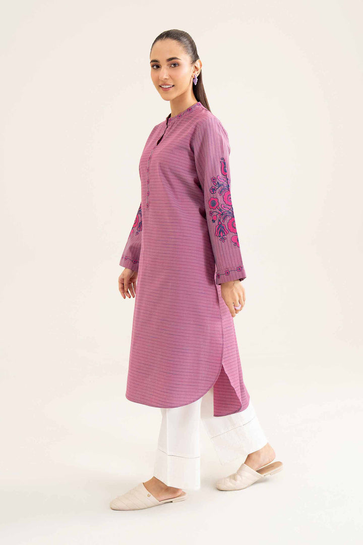 Yarn Dyed Purple Embroidered Winter Shirt