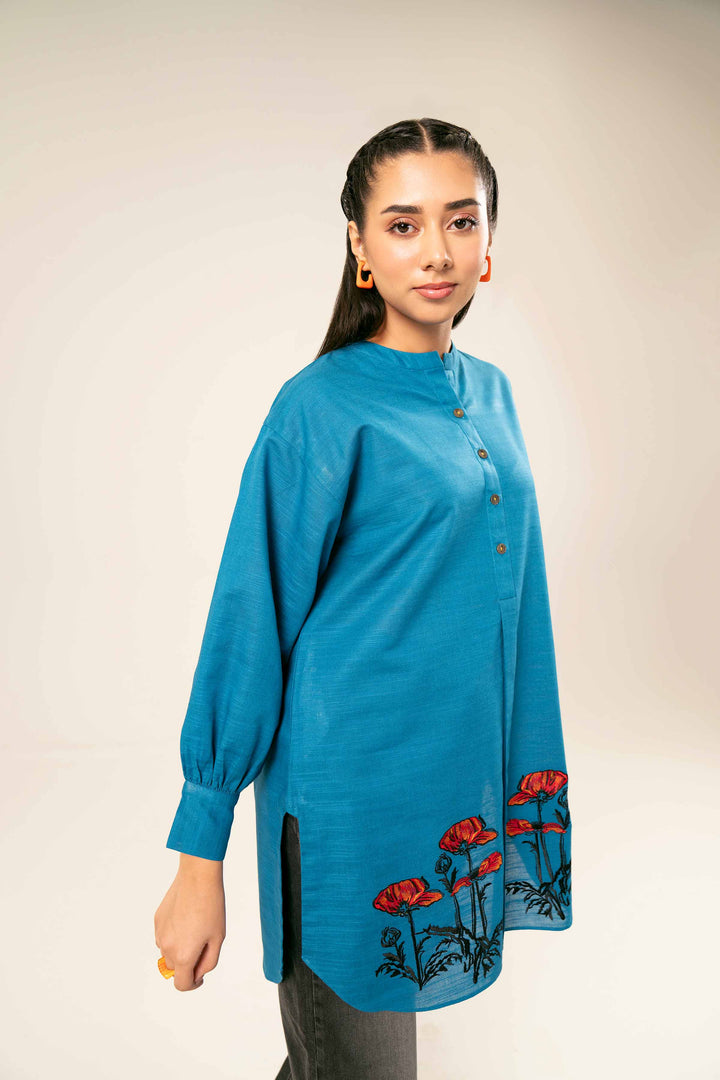 Blue Khaddar Embroidered Tunic