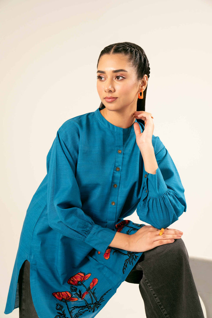 Blue Khaddar Embroidered Tunic