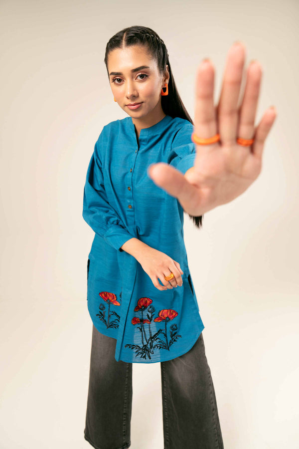 Blue Khaddar Embroidered Tunic