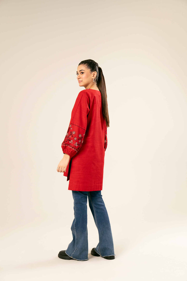 Khaddar Red Embroidered Tunic