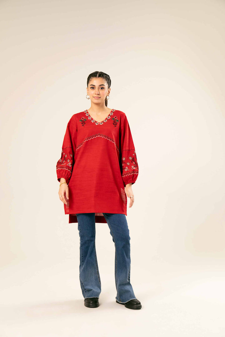 Khaddar Red Embroidered Tunic