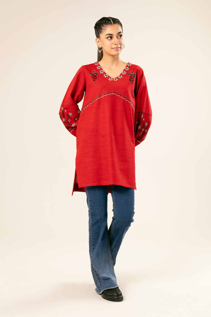 Khaddar Red Embroidered Tunic