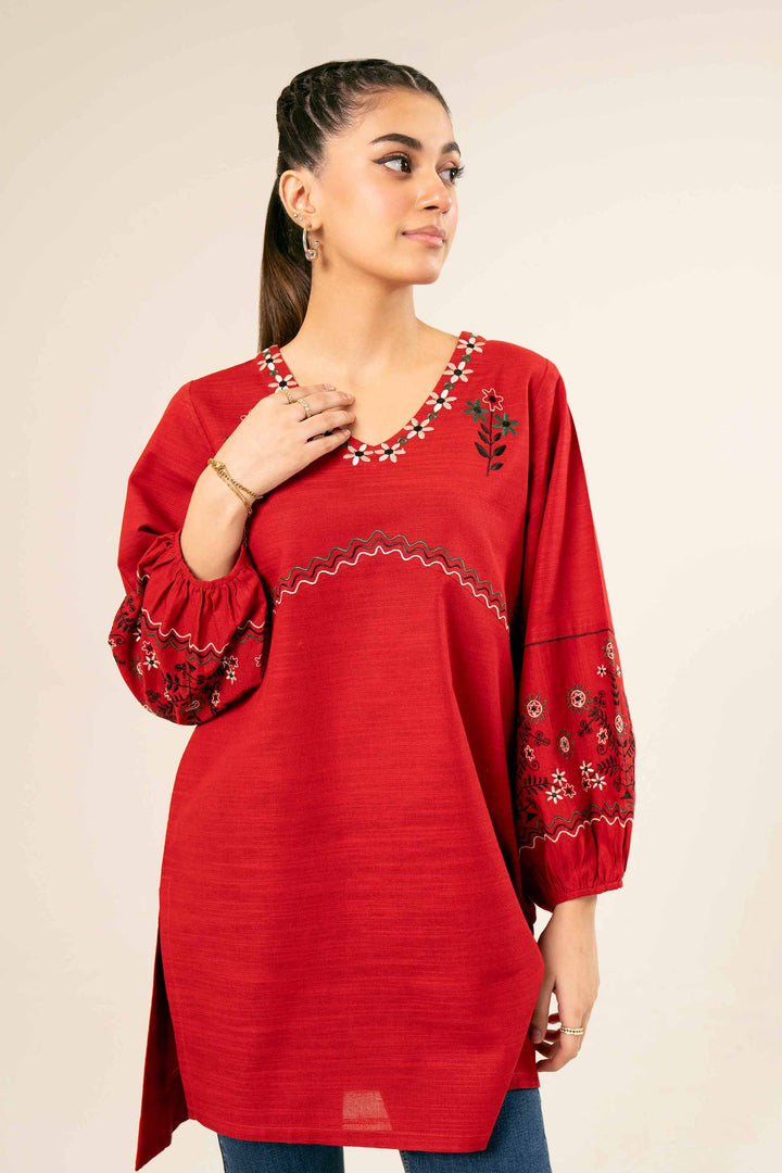 Khaddar Red Embroidered Tunic