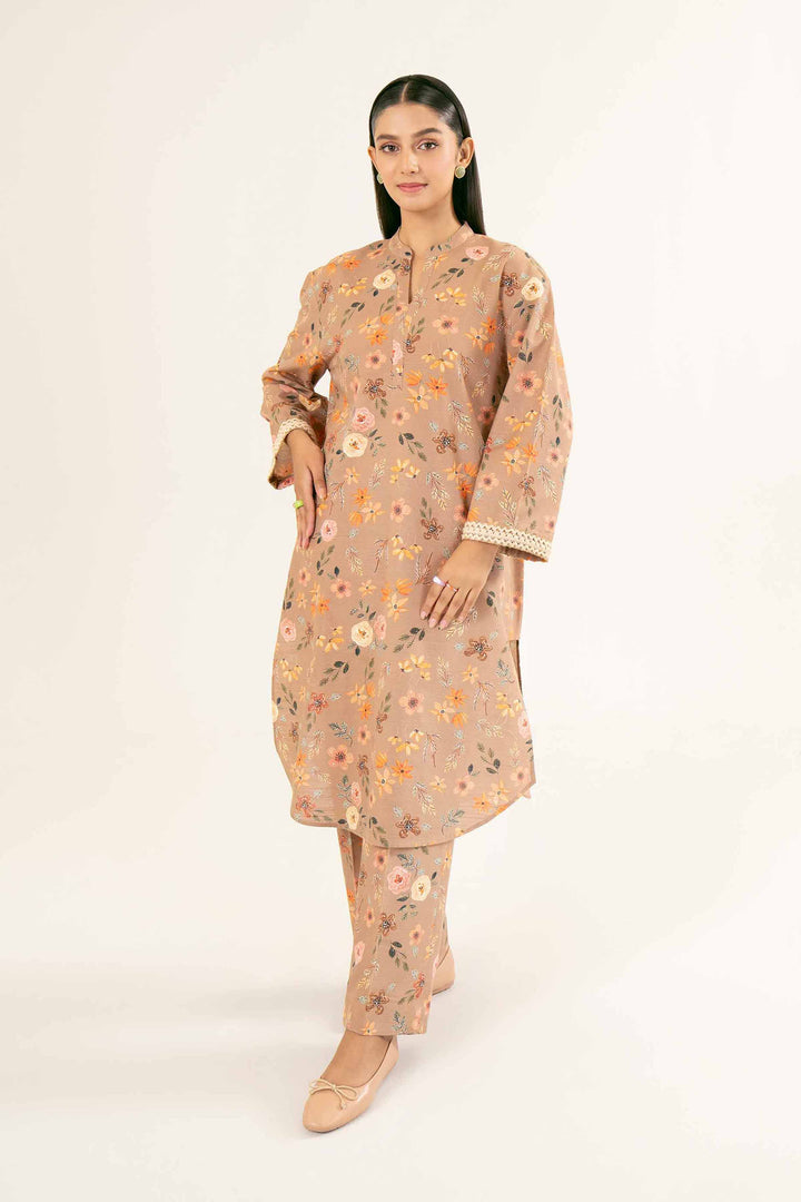 Printed Camel Khaddar Suit