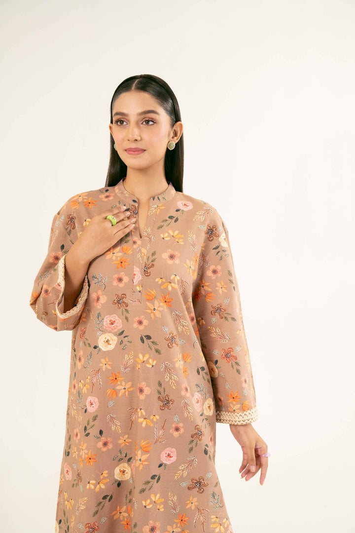 Printed Camel Khaddar Suit