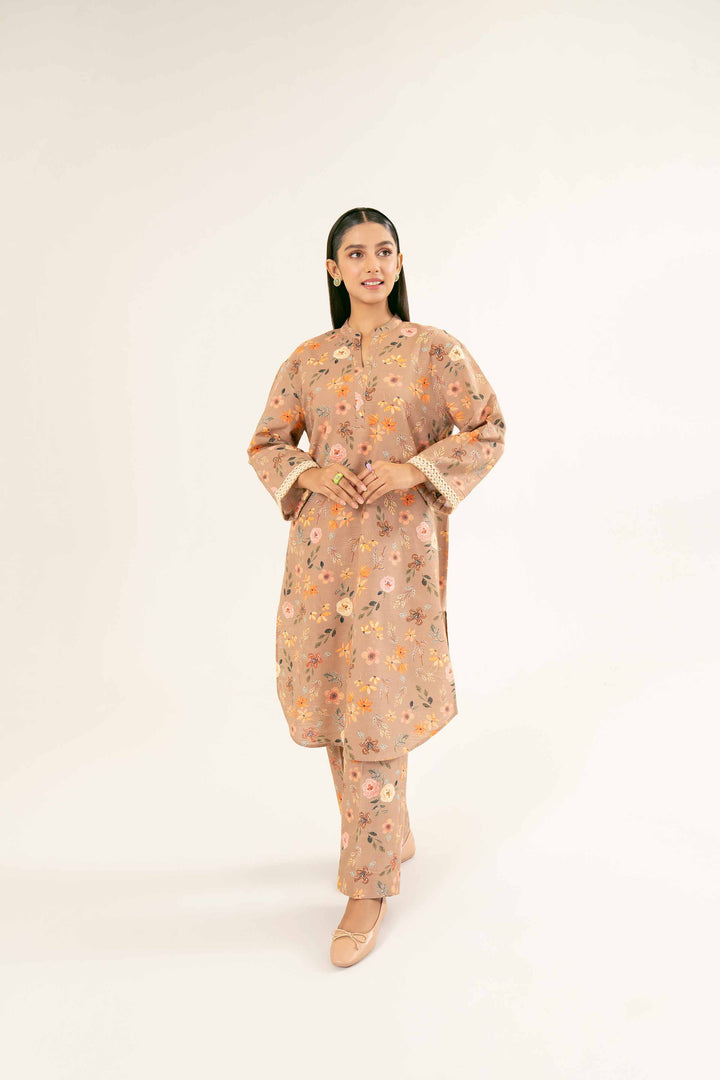 Printed Camel Khaddar Suit