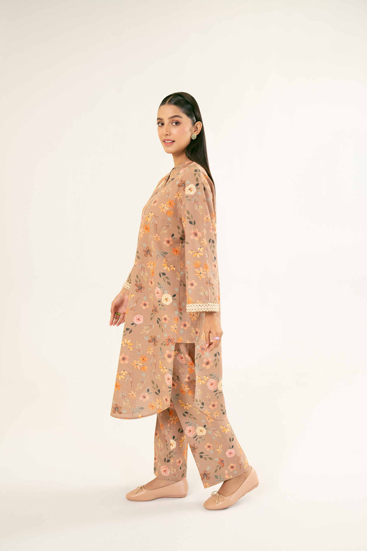 Printed Camel Khaddar Suit