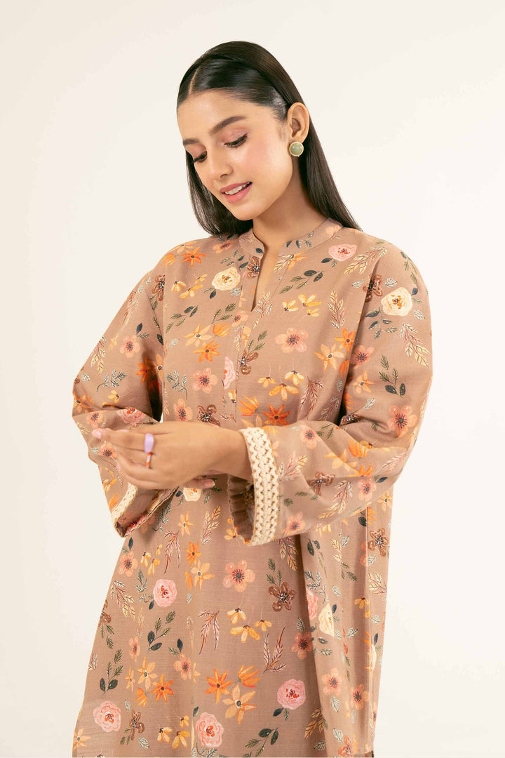 Printed Camel Khaddar Suit