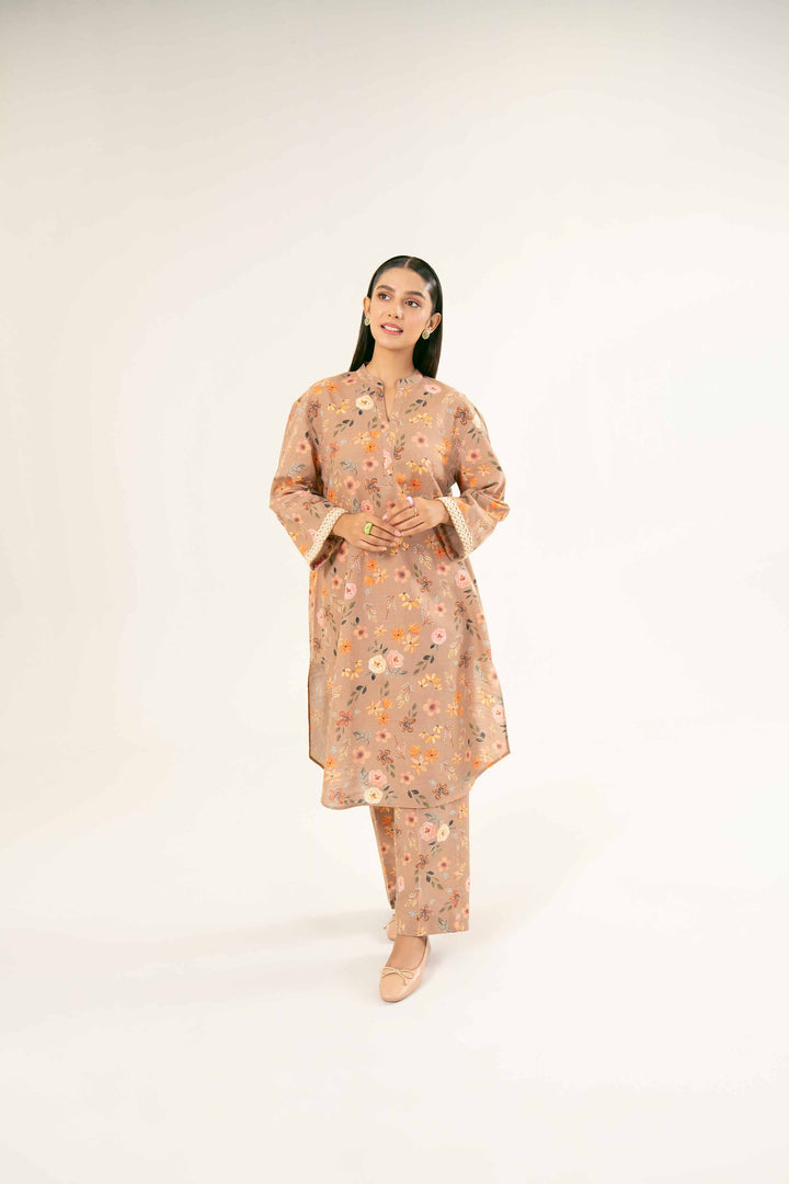 Printed Camel Khaddar Suit