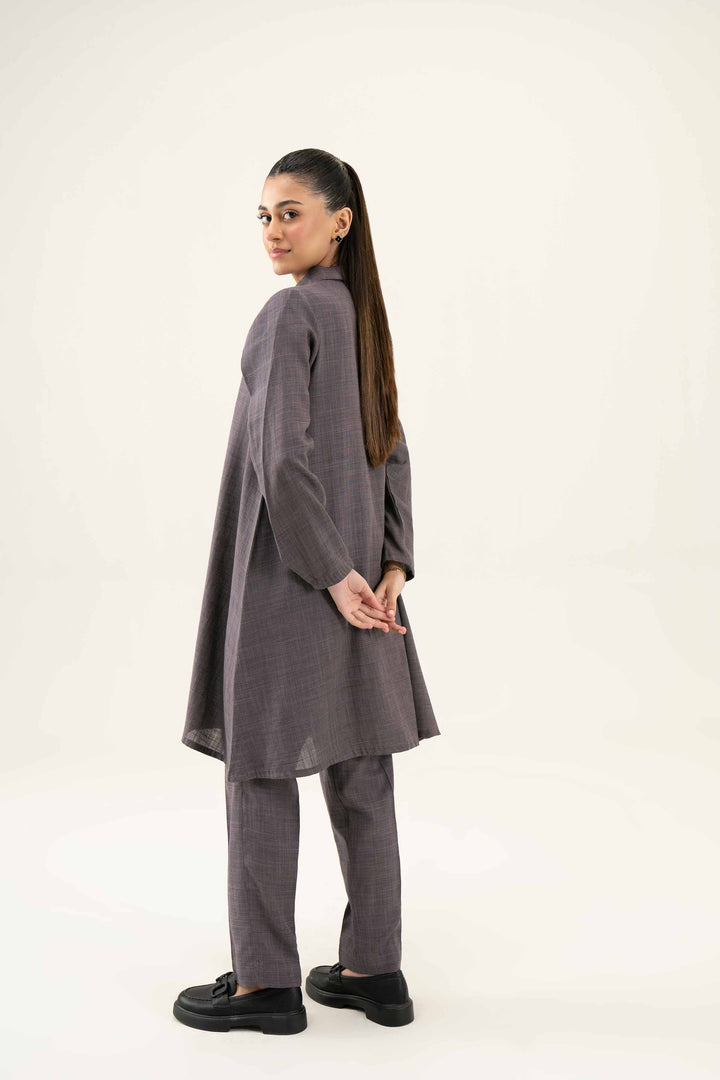 2 Piece Embroidered Yarn Dyed Grey Winter Suit