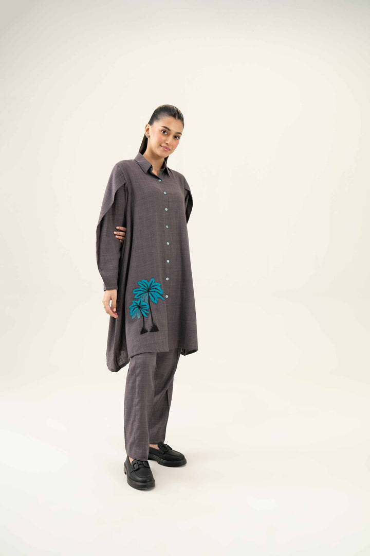 2 Piece Embroidered Yarn Dyed Grey Winter Suit