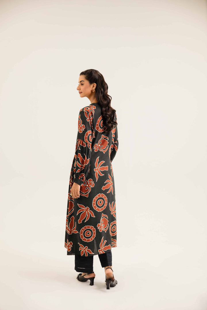 Black Linen Printed Winter Dress