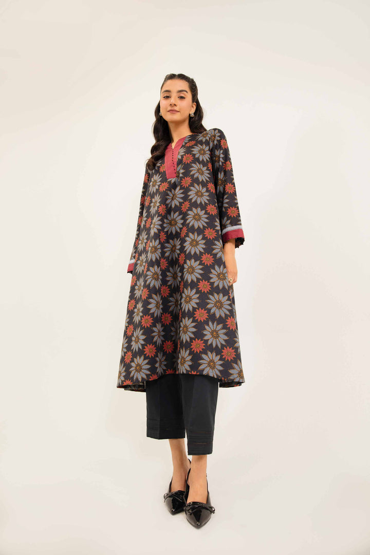 Black Karandi Printed Winter Dress