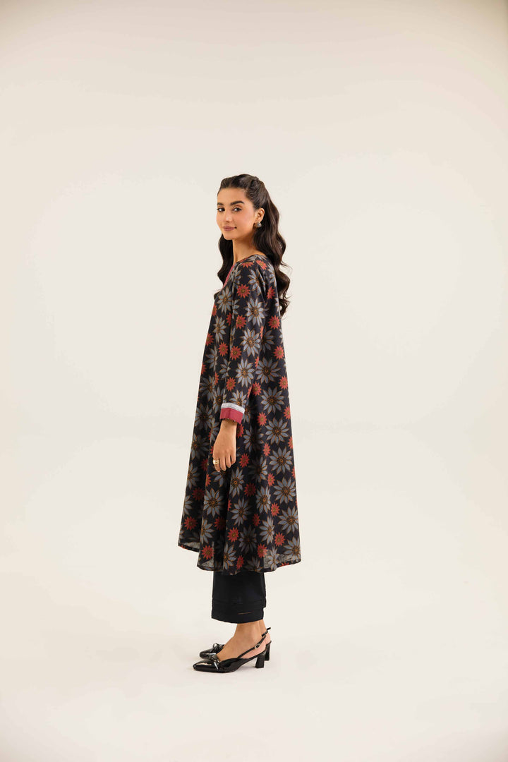 Black Karandi Printed Winter Dress