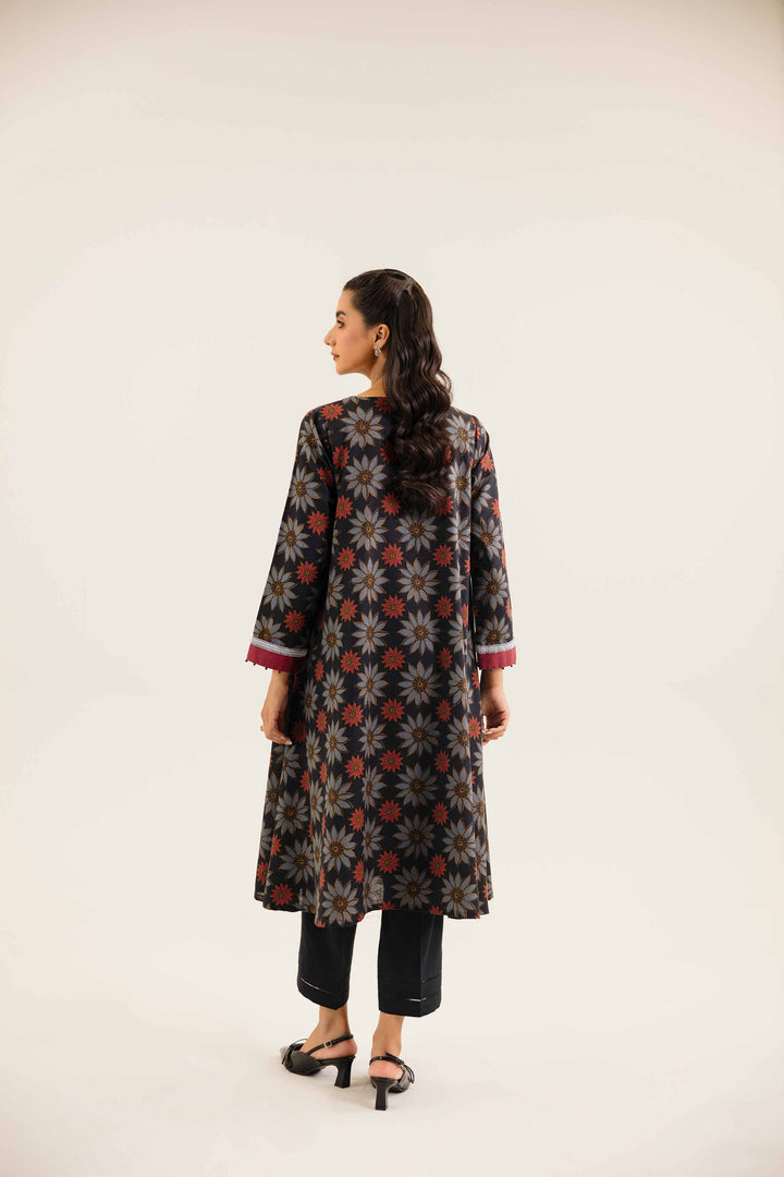 Black Karandi Printed Winter Dress