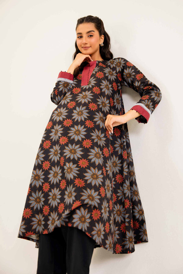 Black Karandi Printed Winter Dress