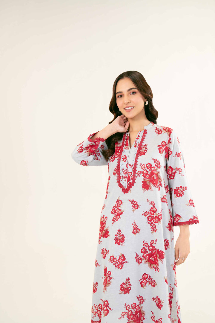 Printed Sky Blue Karandi Suit