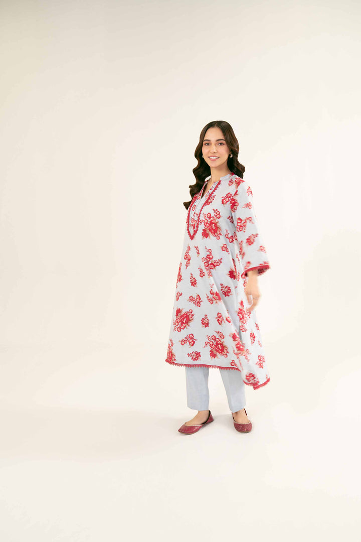 Printed Sky Blue Karandi Suit