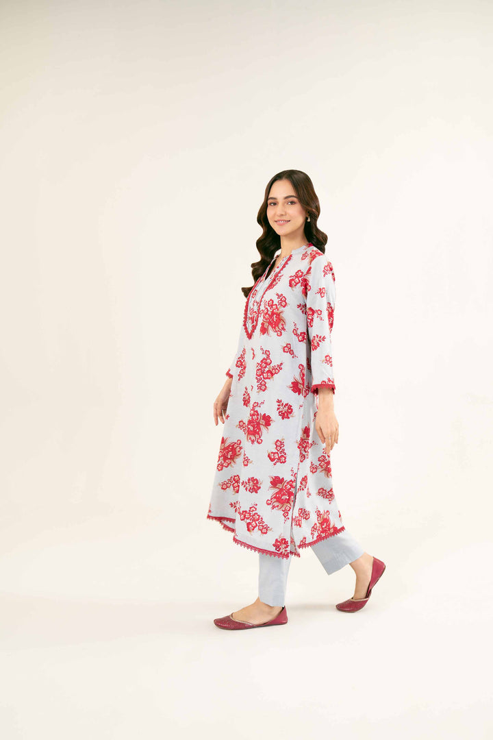 Printed Sky Blue Karandi Suit