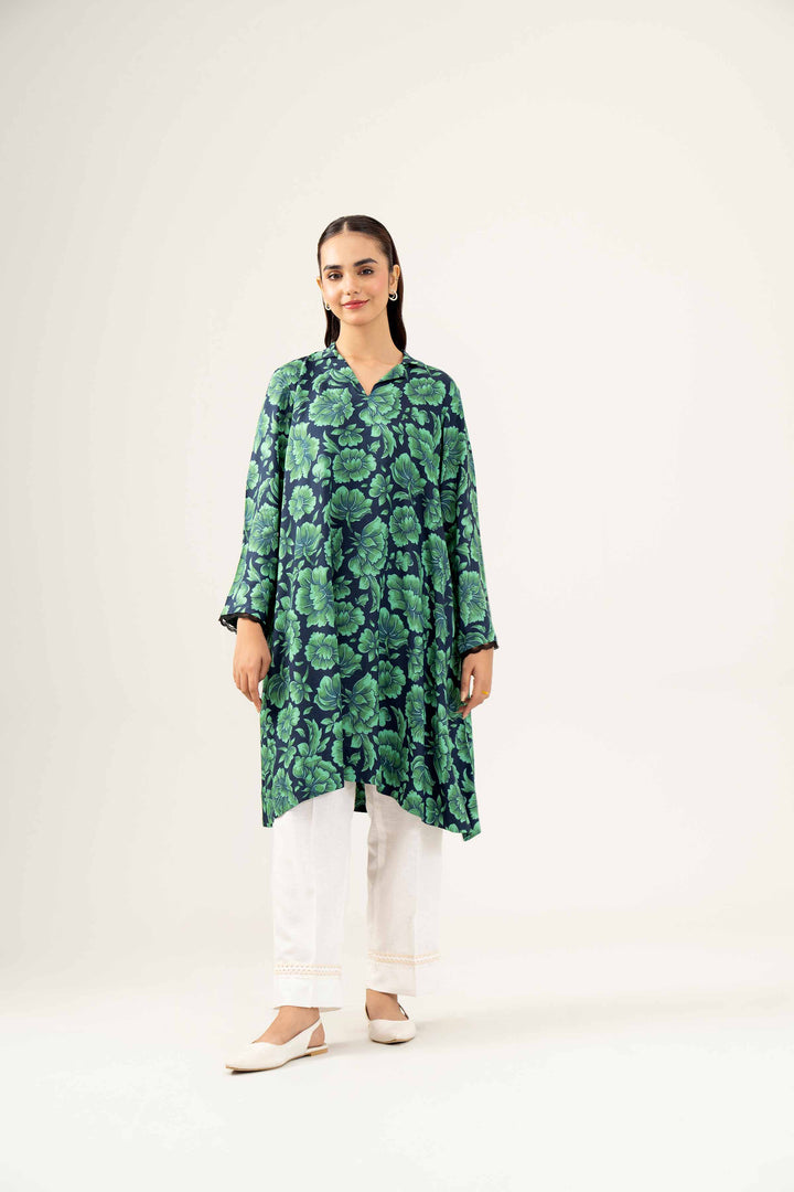 Green Linen Printed Winter Shirt 