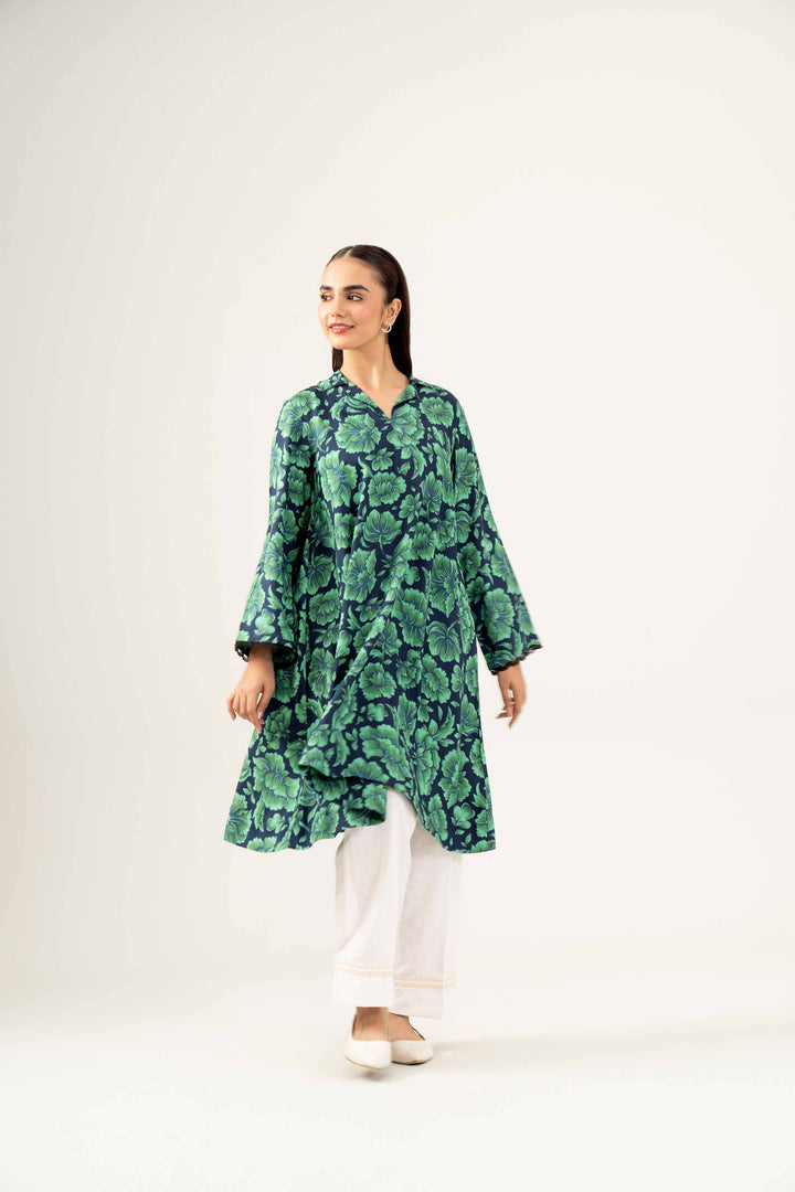 Green Linen Printed Winter Shirt 