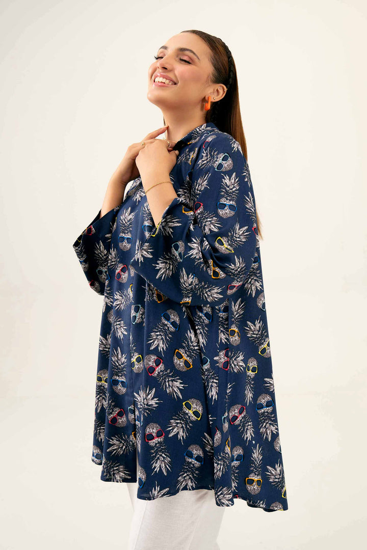 Navy Linen Printed Winter Tunic